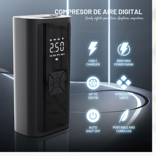 Compresor de Aire Inalámbrico 8000 mAh