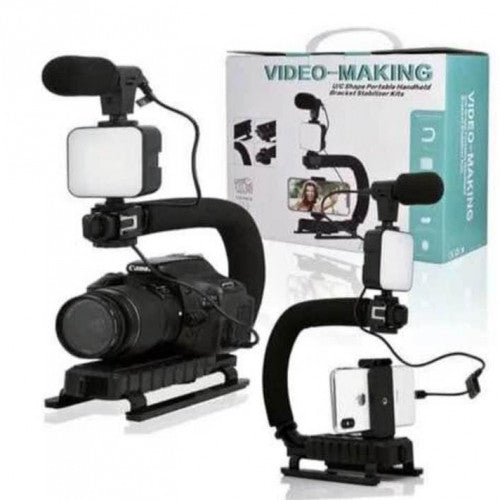 Kit Estabilizador de Cámara con Mini Luz LED y Micrófono Cardioide