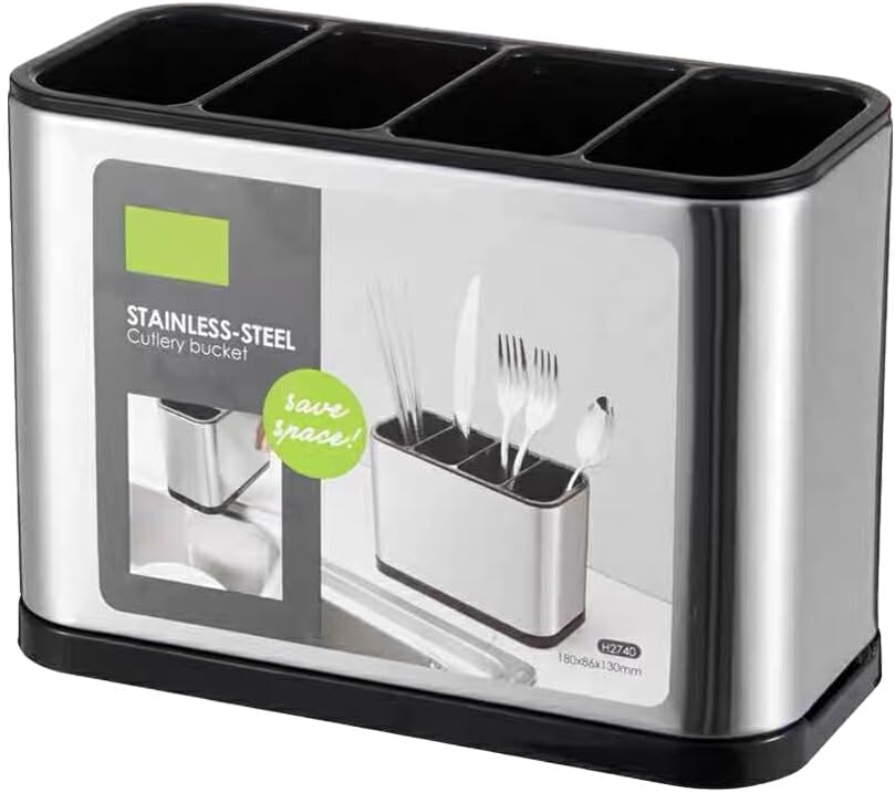 Organizador de Cubiertos de Acero Inoxidable - 4 Compartimentos