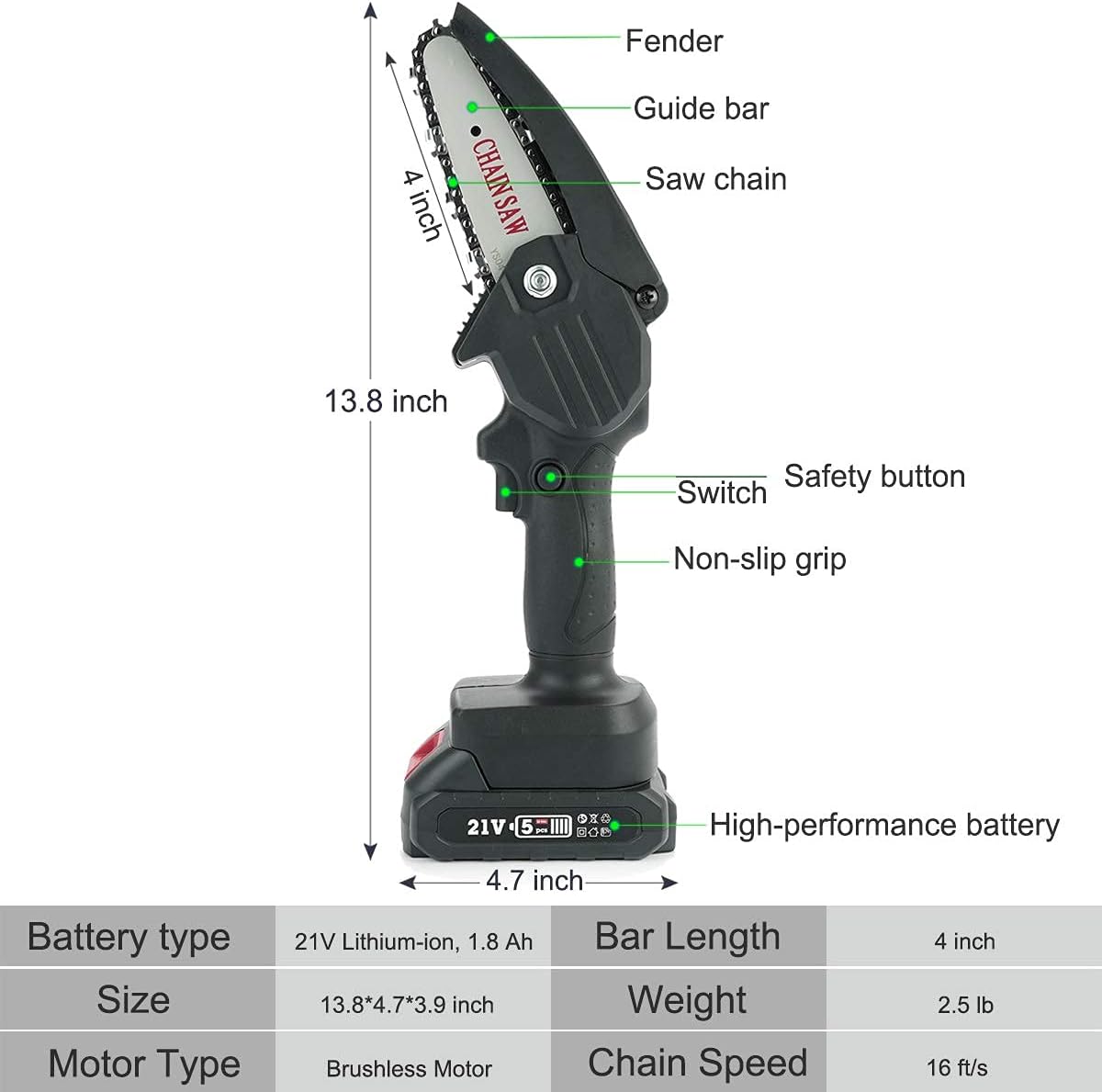 Mini Motosierra de Mano Inalámbrica 1 Bateria 48V