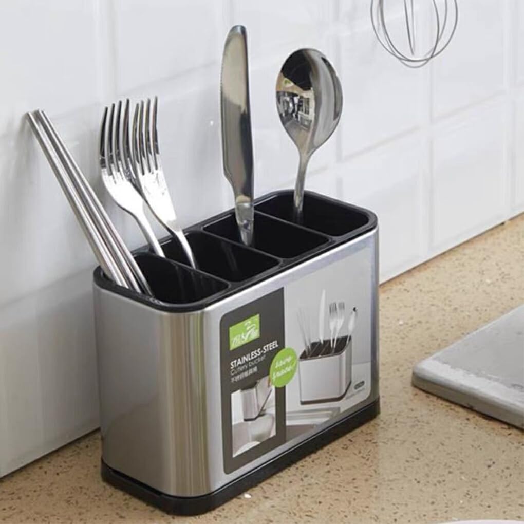 Organizador de Cubiertos de Acero Inoxidable - 4 Compartimentos