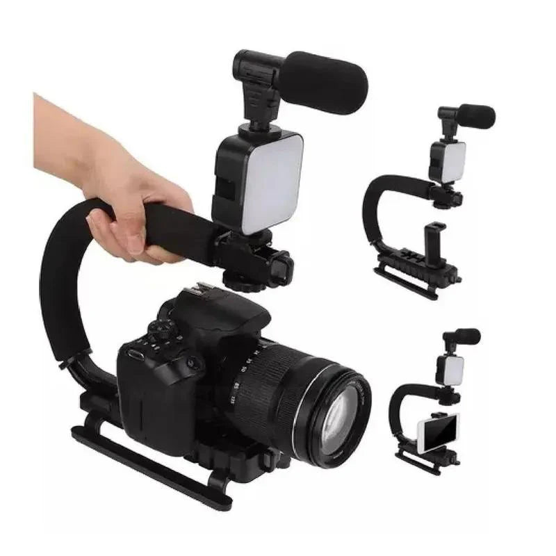 Kit Estabilizador de Cámara con Mini Luz LED y Micrófono Cardioide