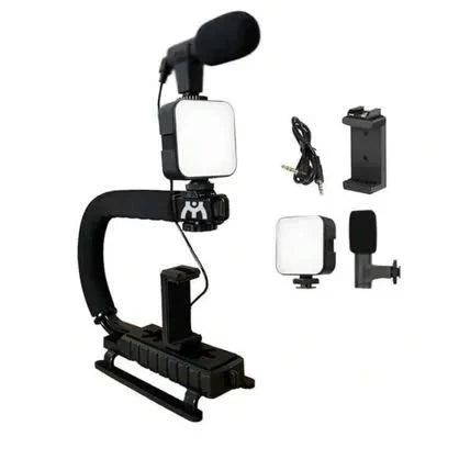Kit Estabilizador de Cámara con Mini Luz LED y Micrófono Cardioide
