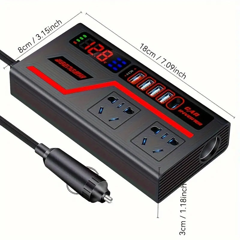 Inversor de Potencia 200W DC12V/24V a AC110V/220V con 4 Puertos USB y LED