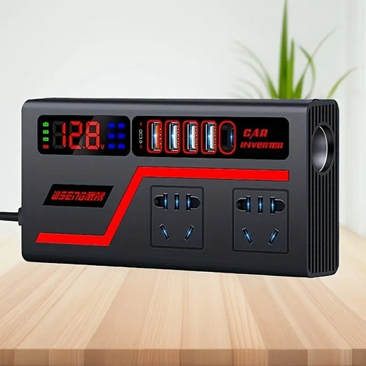 Inversor de Potencia 200W DC12V/24V a AC110V/220V con 4 Puertos USB y LED
